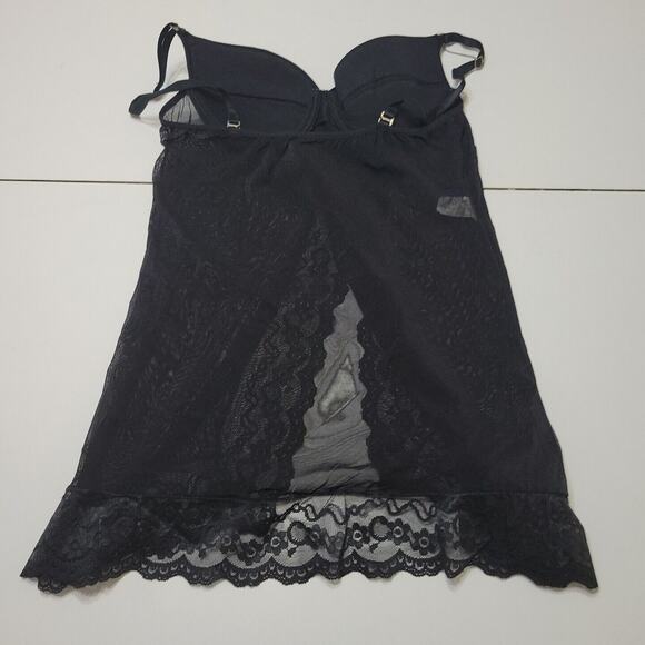 Munao Intimo Lingerie Women 34 Small Slip Black Short Open Front Lace Padded Top - Picture 11 of 12